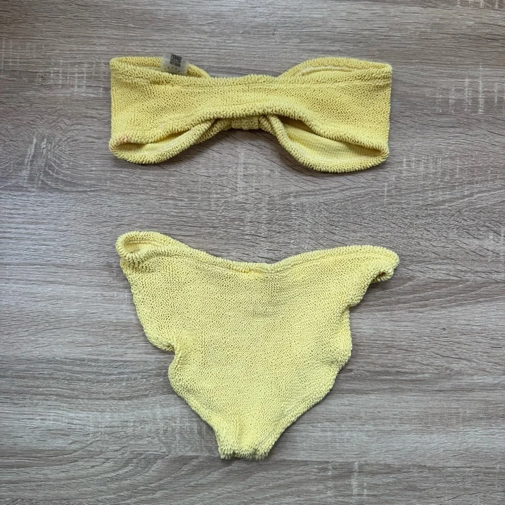 Hunza G Jean Bikini Set Yellow Swim Crinkle Two Piece Top Strapless Bandeau